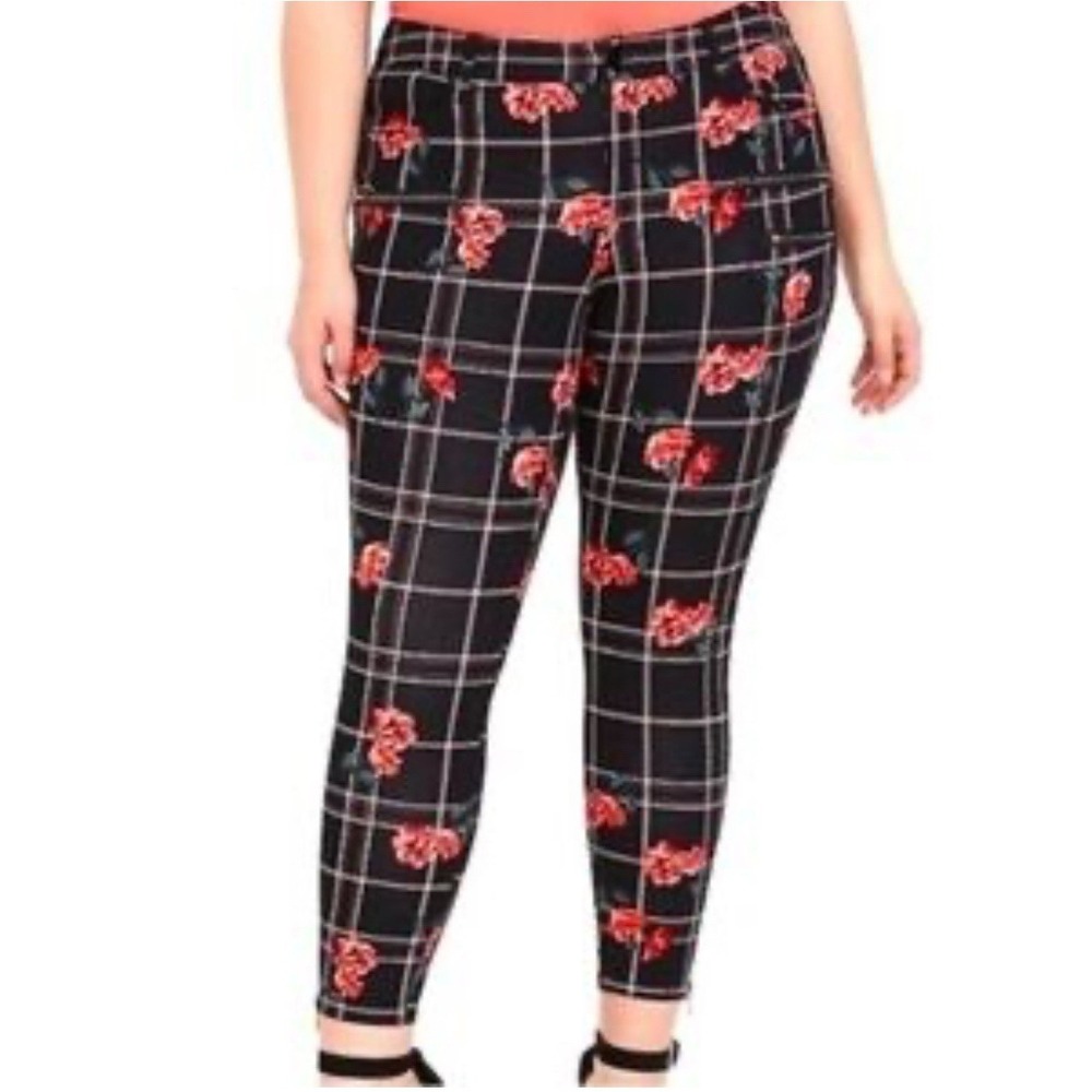 Torrid Floral Plaid Ponte Multi Zip Ankle Pants 16 Grunge Punk Goth Casual